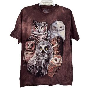 The Mountain Size XL T-Shirt Jeremy Paul Multiple Owls Graphic Art 2011 Brown